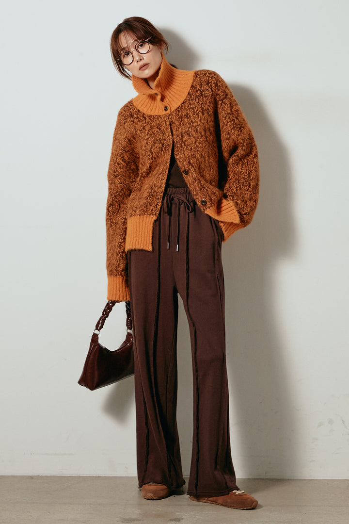 [SET]ハイネックミックスニットトップス+フロントラインデザインワイドスウェットパンツ(2set)