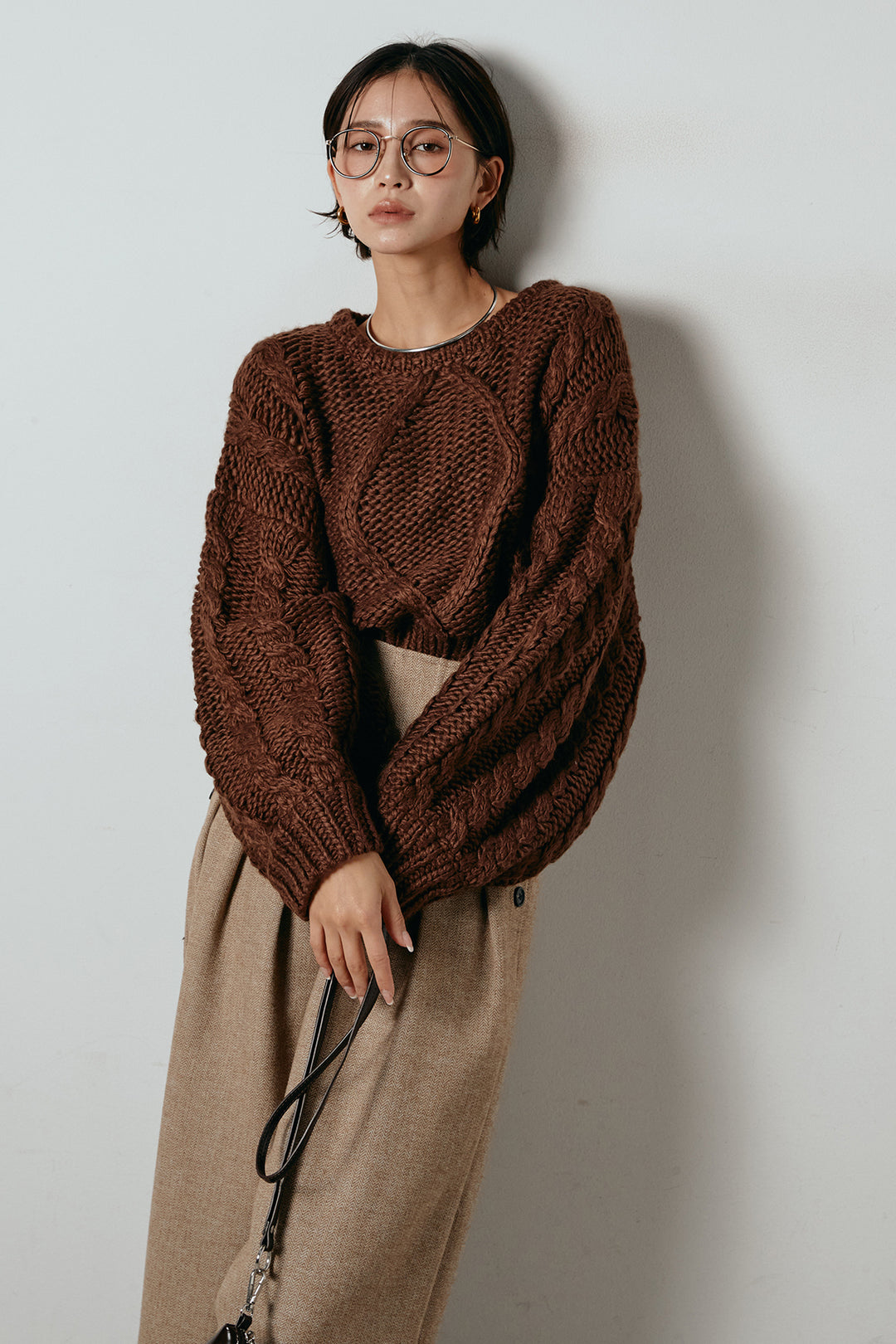 [SET]ロービングケーブルショート丈プルオーバー+サイドボタンツイードタックパンツ(2set)