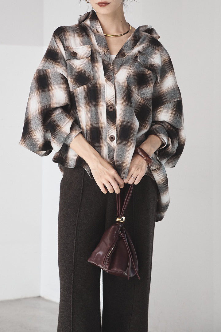 [SET]オンブレーチェックビッグシルエットCPOシャツ+センターラインニットパンツ(2set)