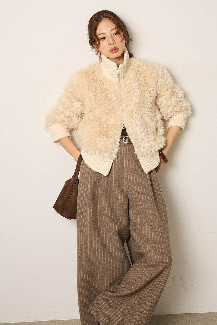 [SET]ハイネックボアブルゾン+ウールライクストライプパンツ(2set)