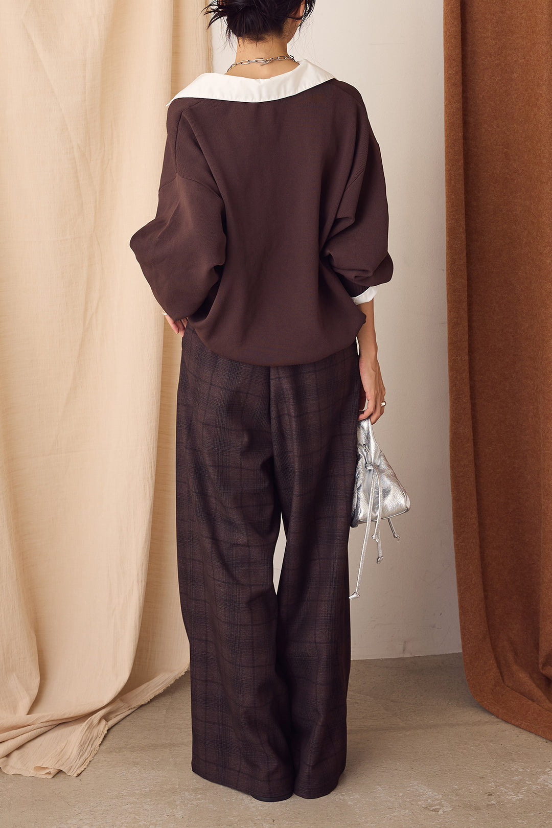 【即納】タック入りタータンチェックワイドパンツ