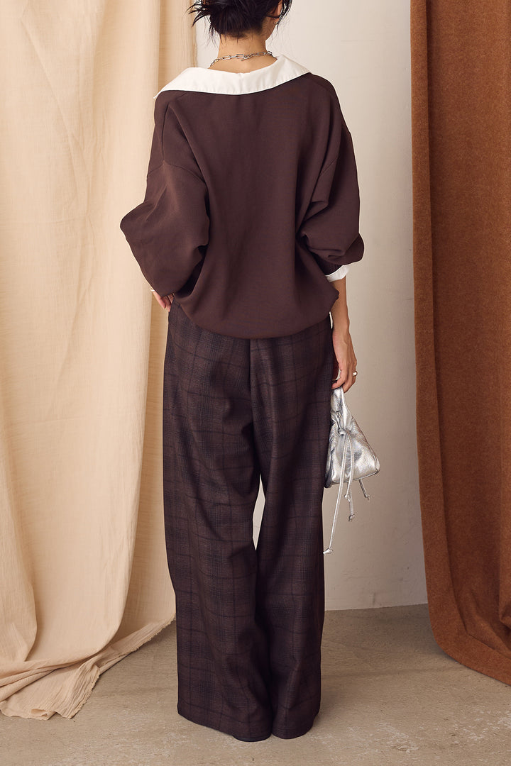 【即納】タック入りタータンチェックワイドパンツ