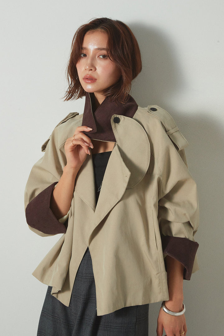 [SET]ハイネック配色ジャケット+フェイクレザーベルト付きタータンチェックパンツ(2set)