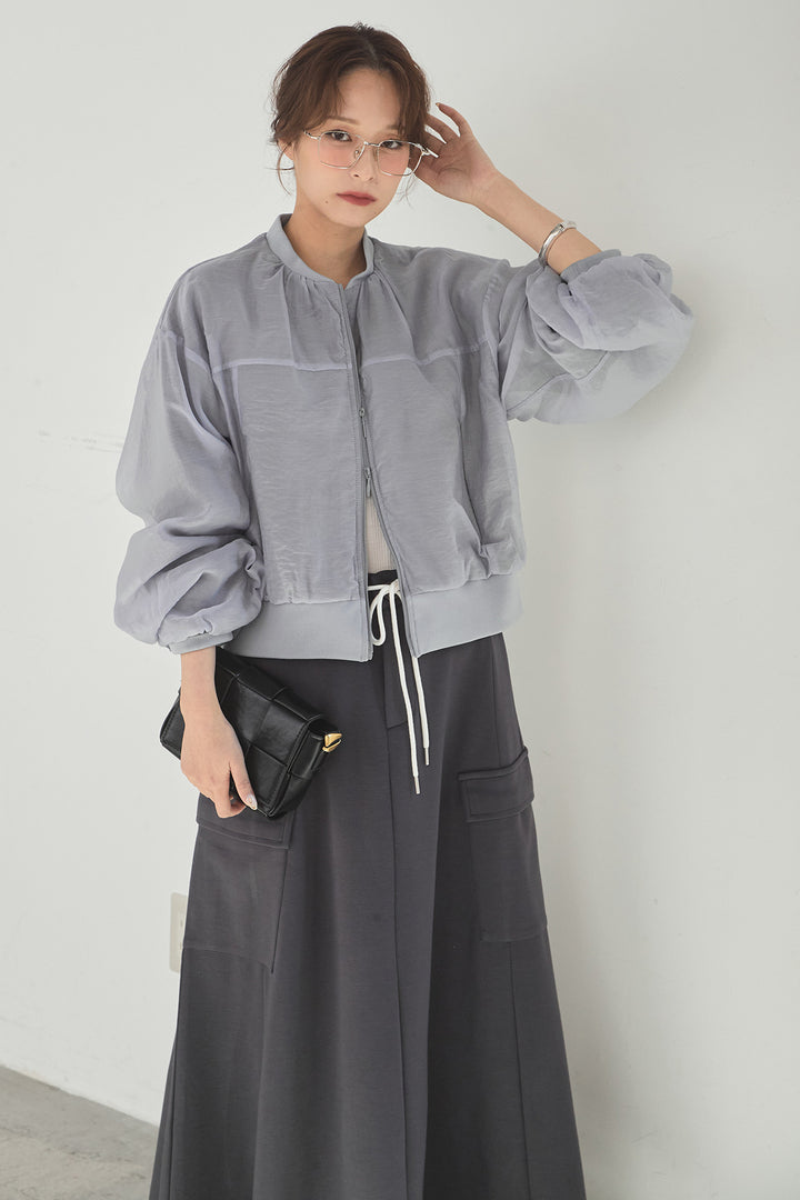 [SET]シアー×ポンチブルゾン+リラックススウェットスカート(2set)