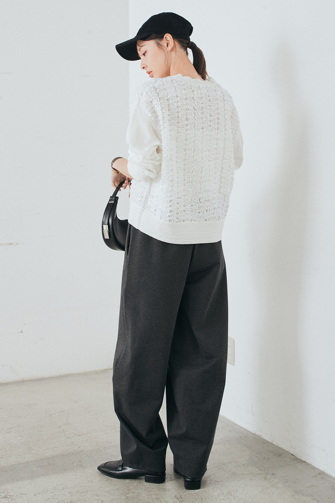 [SET]モコレースVネックカーディガン+カットダンボールウエストフリルカーブパンツ(2set)