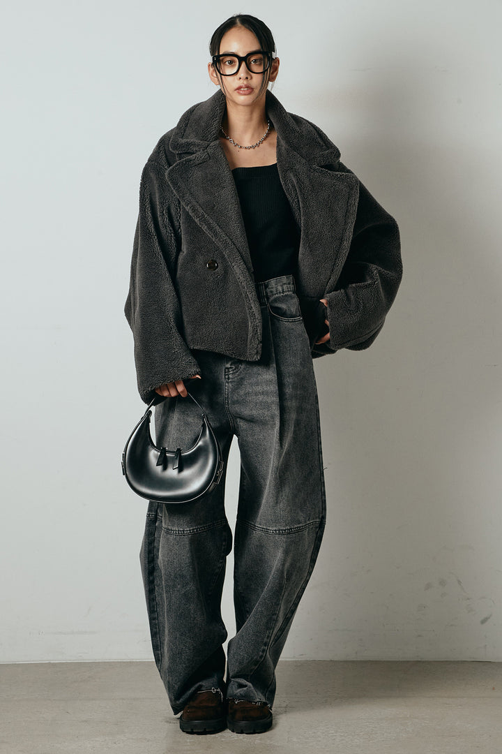 【2月中旬発送】
[SET]テディボアショートジャケット+加工デニムタックコクーンワイドパンツ(2set)