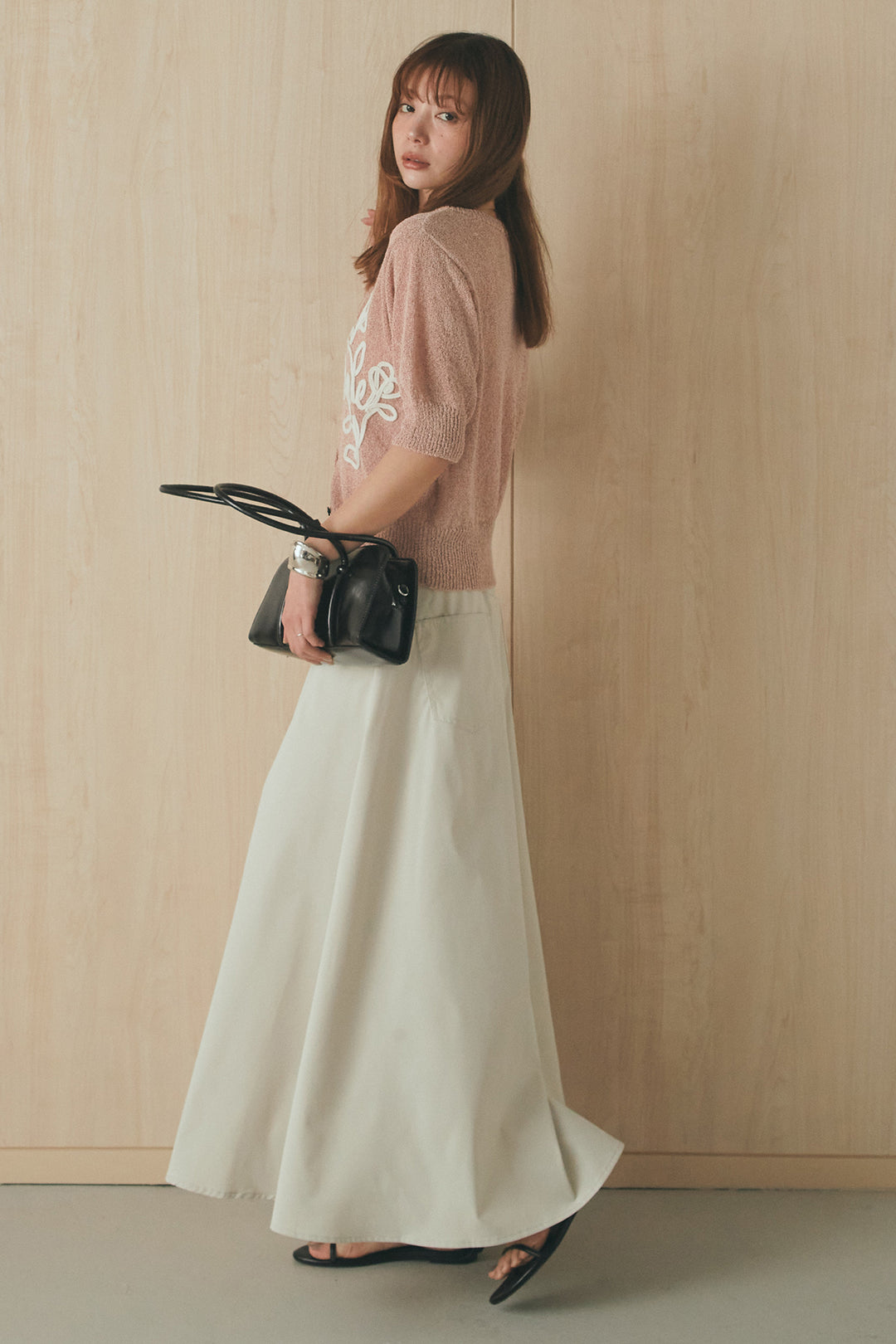 [SET]フロントテープデザイン半袖カーディガン+ミリタリーツイルタックフレアスカート(2set)