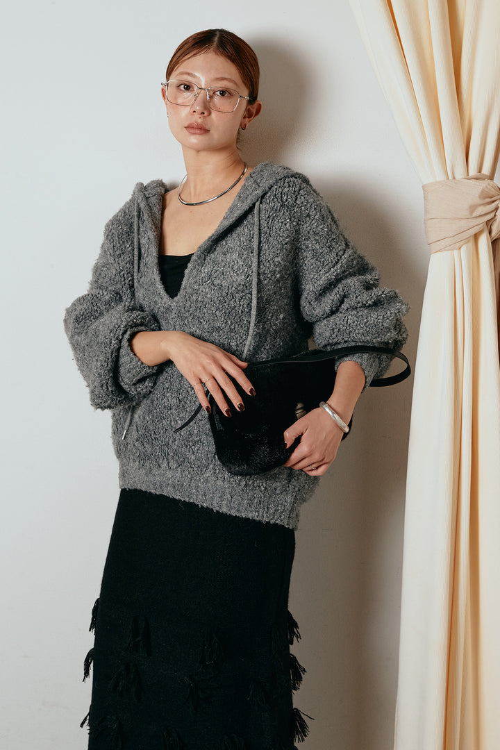 [SET]ブークレキーネックプルオーバー+ポイントフリンジニットナロースカート(2set)