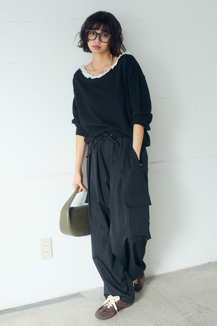 [SET]クールクール異素材コンビオフショルプルオーバー+撥水ジョガーパンツ(2set)