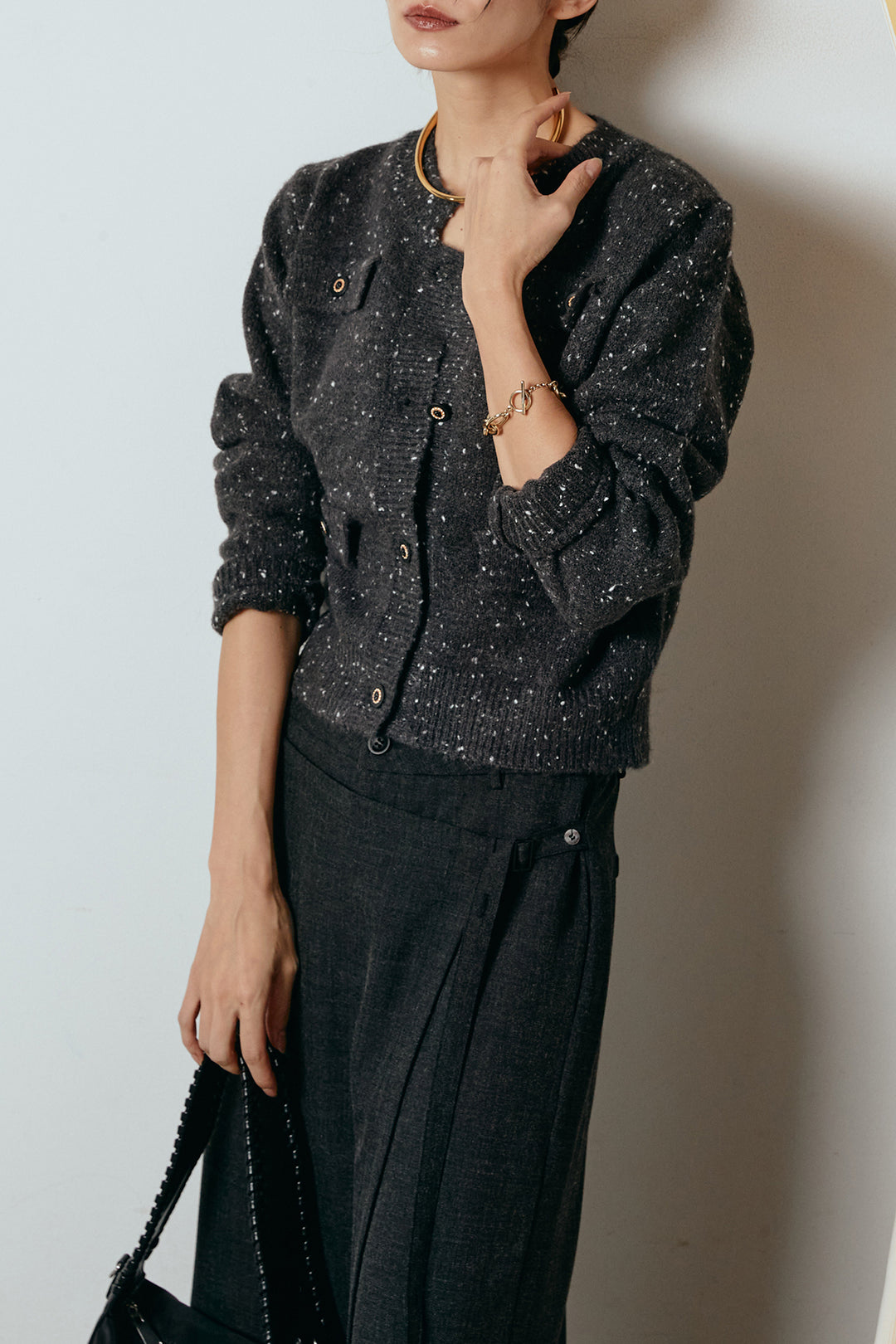 [SET]ネップニットカーディガン+ラップ巻きワイドスラックス(2set)