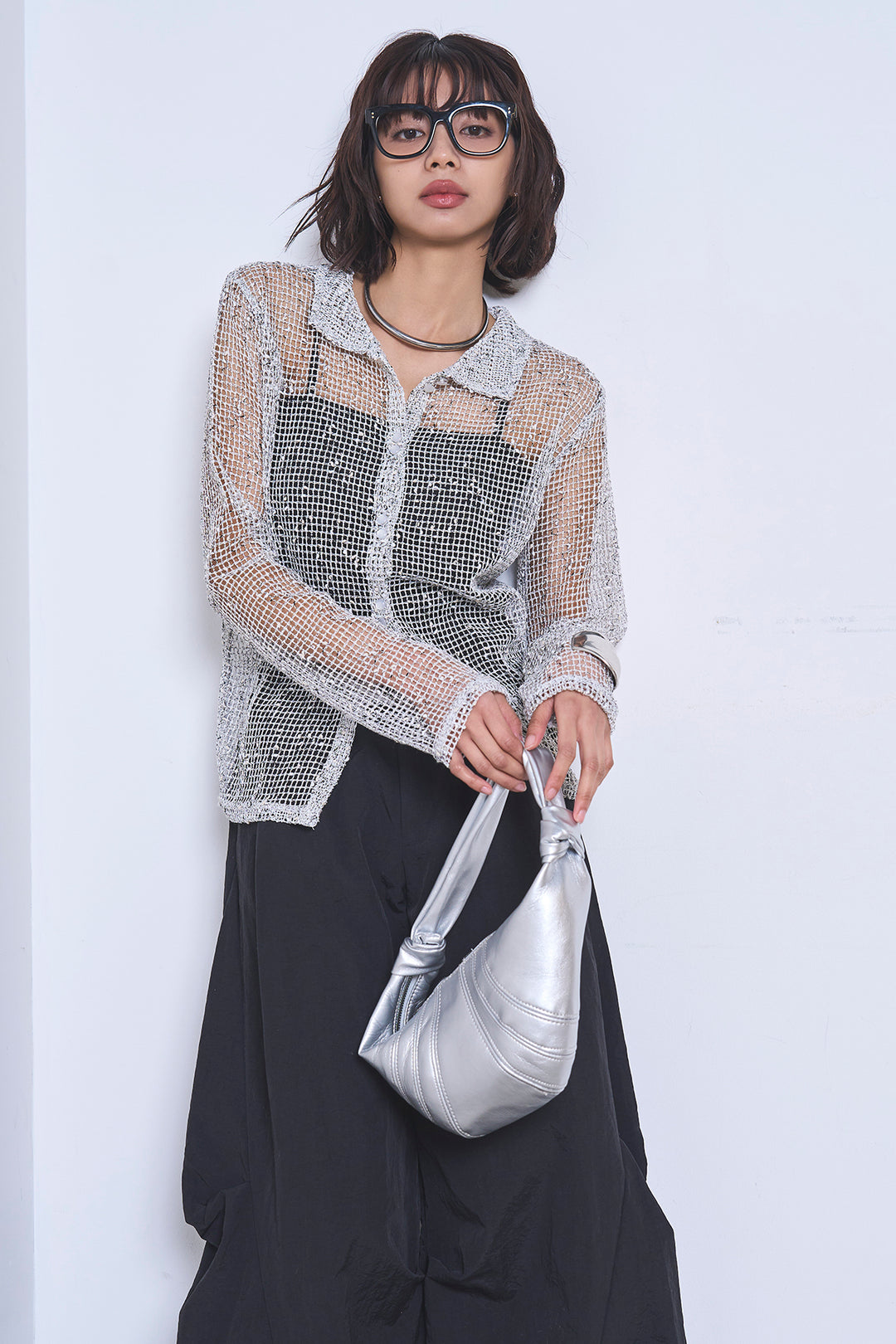 [SET]ネップメッシュポロ襟カーディガン+ドライタフタタックバレルパンツ(2set)