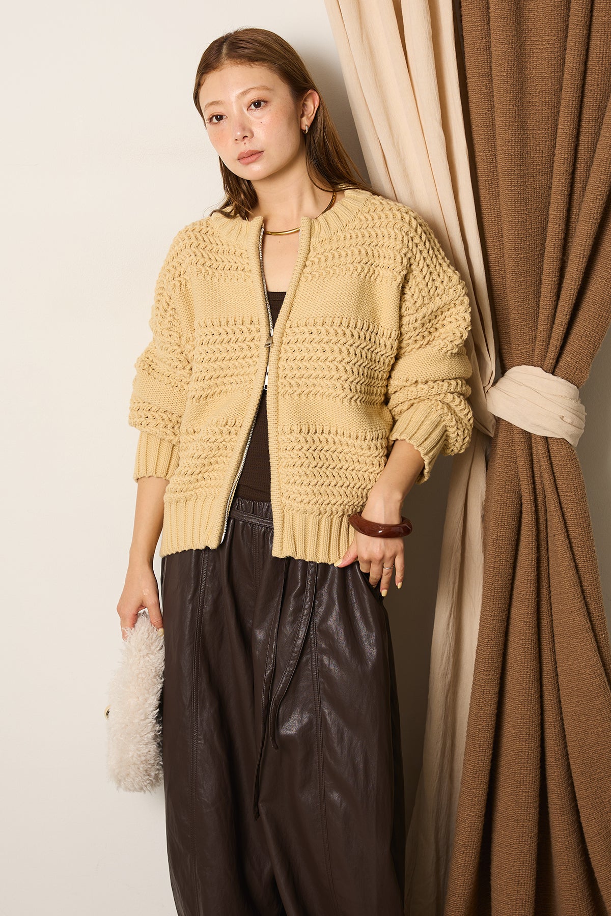 ライン編みダブルジップニットカーディガン – ESICA