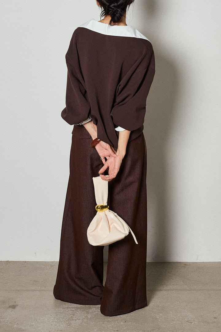 【即納】ウエストベルト付きタックワイドパンツ