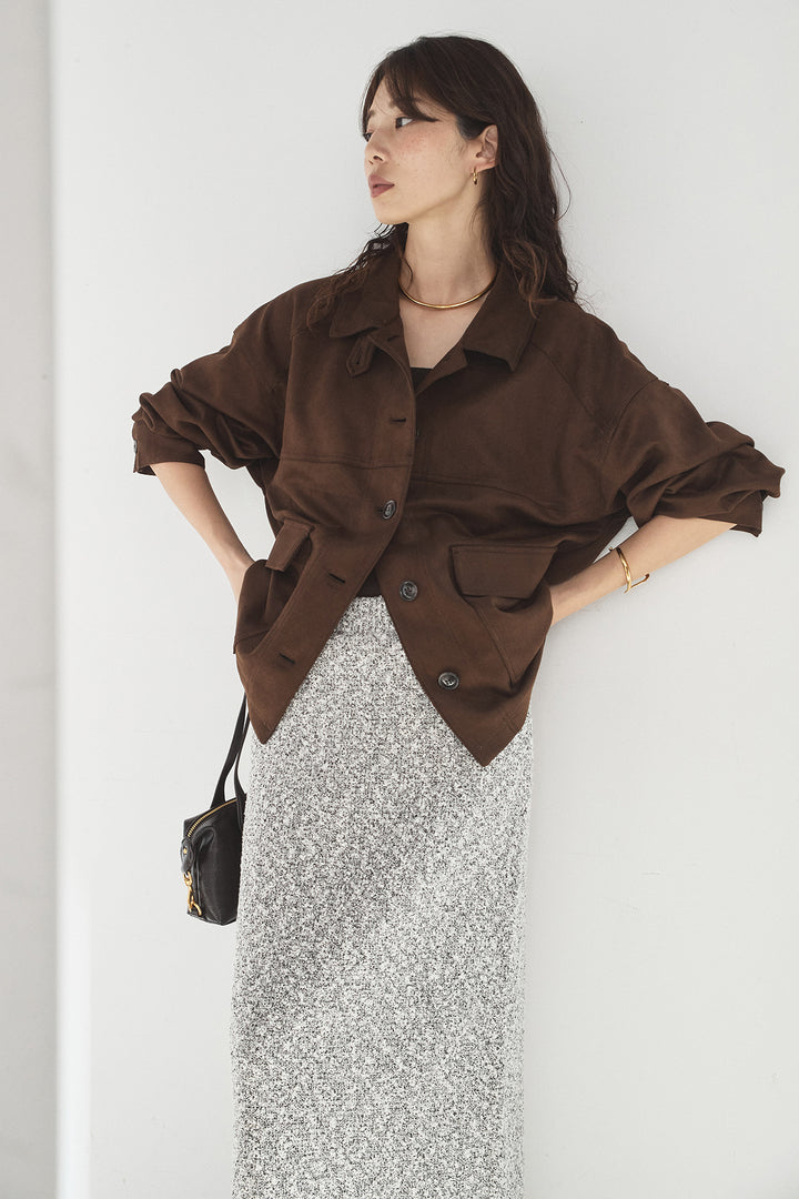 [SET]デカポケスエポンジャケット+ツイード風MIXスラブスカート(2set)