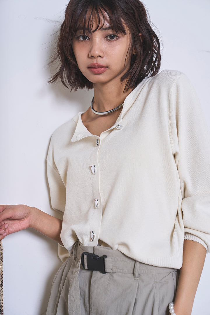 [SET]リサイクルポリニュアンス釦カーデ+撥水加工ナイロンスカート(2set)