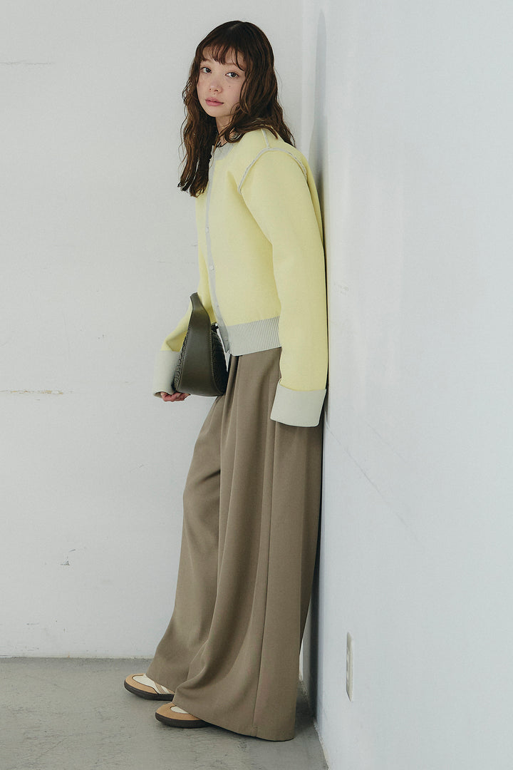 [SET]リバーシブル配色ニットカーディガン+ベルト付きツータックワイドパンツ(2set)