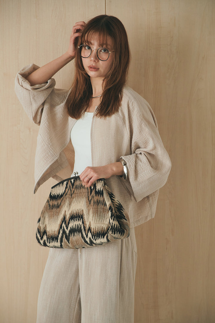 [SET]麻混ノーカラーブルゾン+麻混ウエストドロストパンツ(2set)