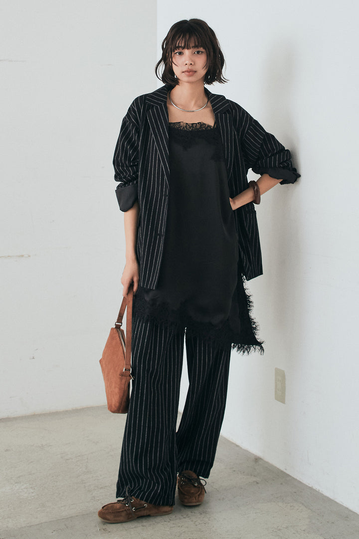 [SET]リネンライクストライプテーラードジャケット+リネンライクストライプタックイージーパンツ(2set)