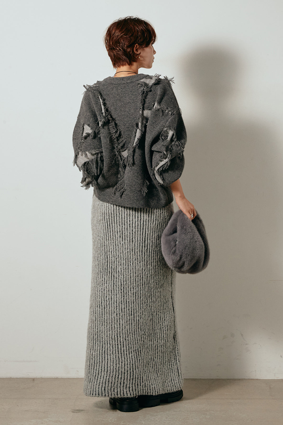 [SET]シャギージャガードニットトップス+アルパカタッチニットタイトスカート(2set)