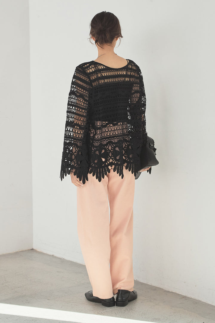 [SET]裾デザインメッシュプルオーバー+スプリングカラーデニムパンツ(2set)