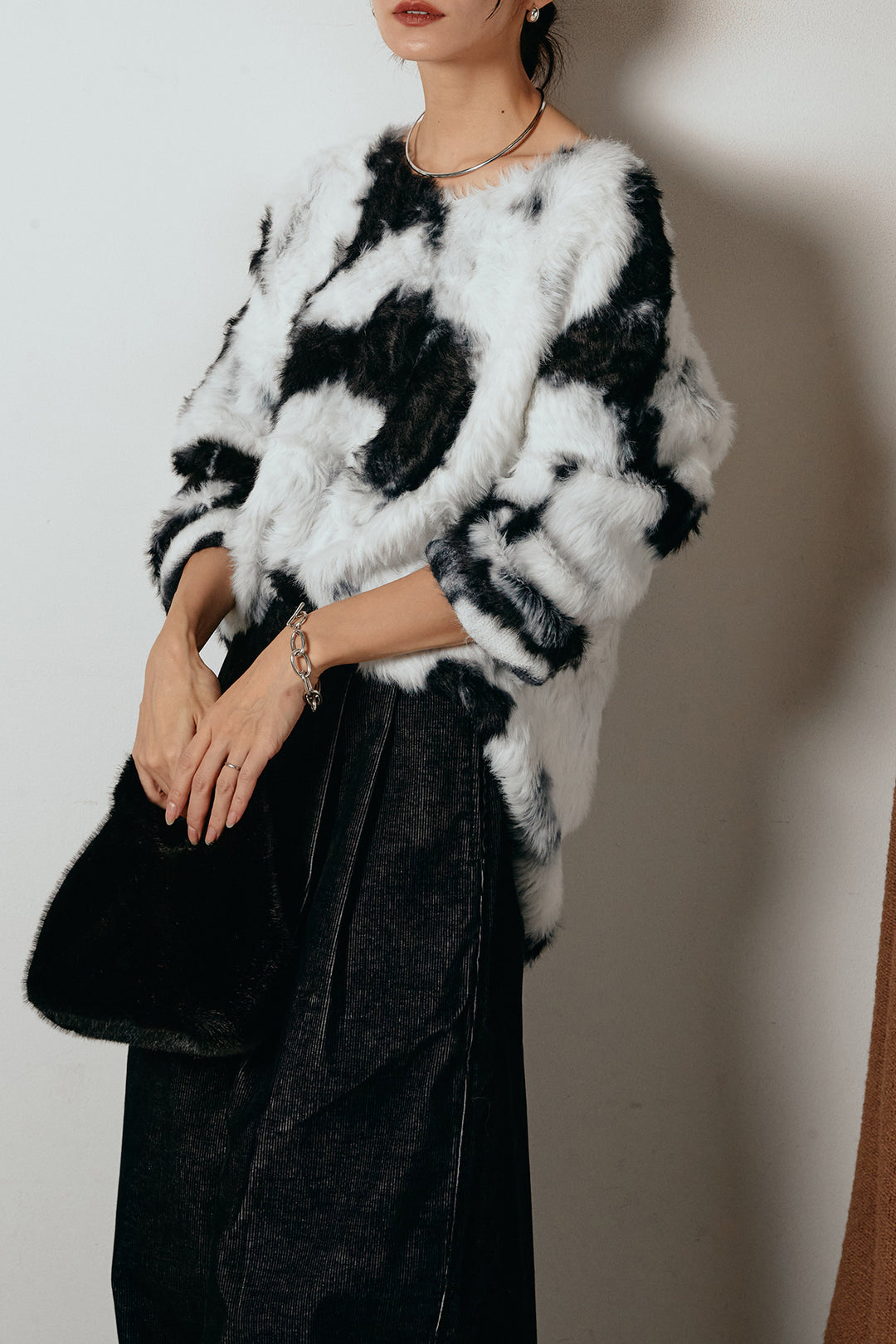 [SET]タイダイ柄シャギーニットトップス+フロントタック入りコーデュロイパンツ(2set)