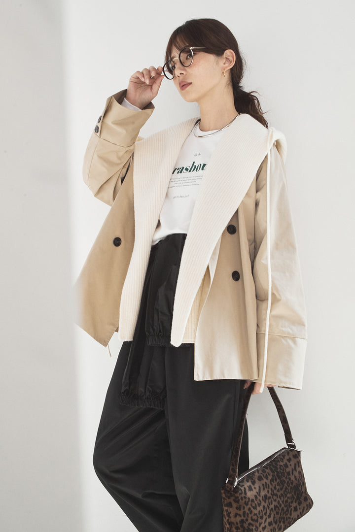 [SET]ナイロントレンチコート+合繊ツイルスタンドウエスト巻きジョガーパンツ(2set)