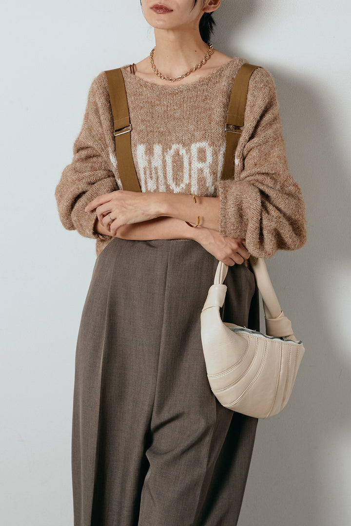 [SET]フロントロゴデザインニットトップス+ワイドツイルサロペット(2set)