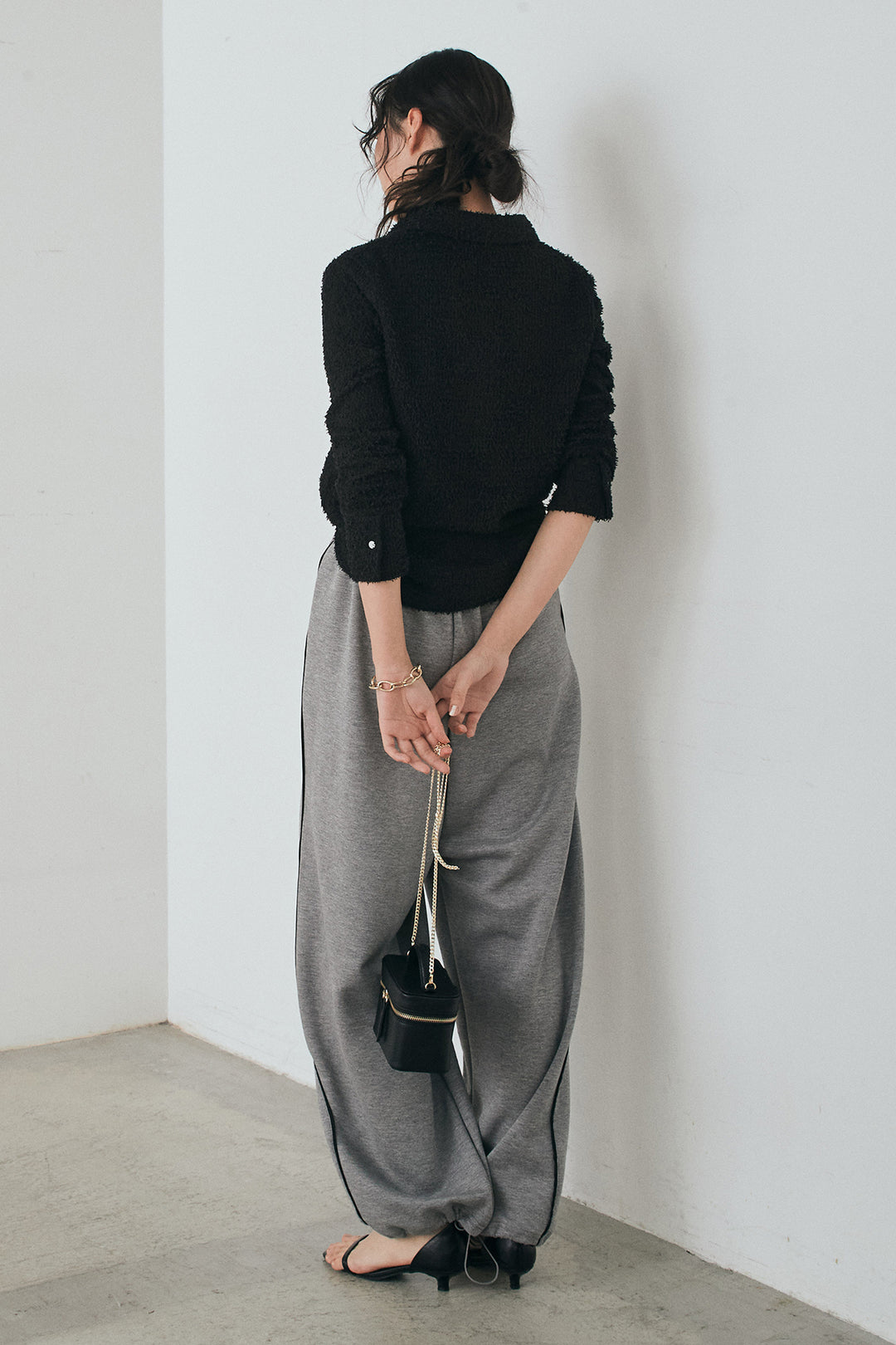 [SET]カールヤーンシャツ+ライトダンボールウェーブラインドレープパンツ(2set)