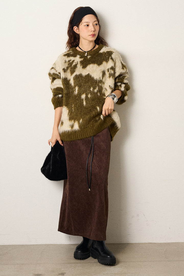 【着回しセット】[SET]モヘアタッチマーブルニット+タック入りコーデュロイワイドパンツ+ロープベルト付きスウェード調スカート(3set)