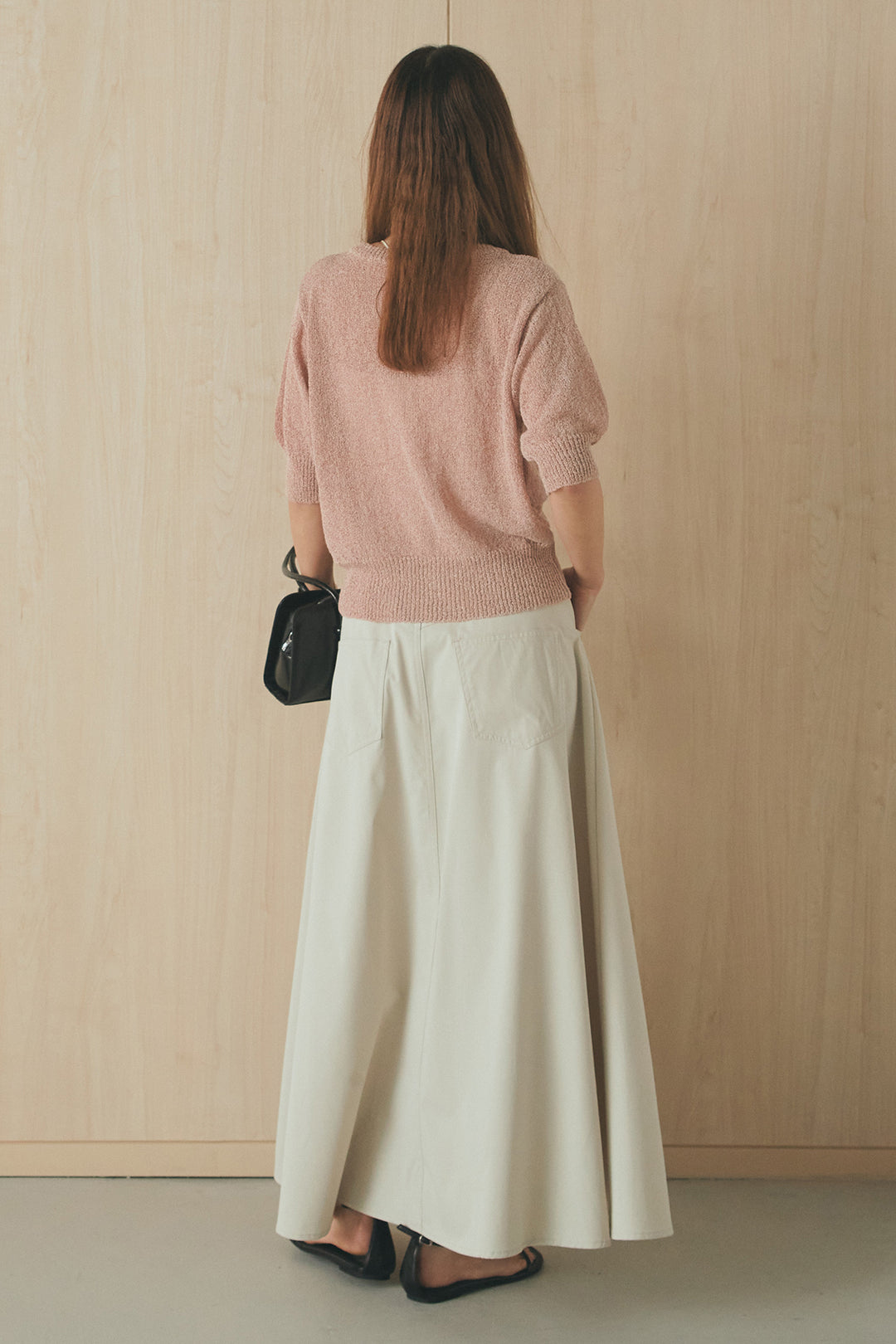 [SET]フロントテープデザイン半袖カーディガン+ミリタリーツイルタックフレアスカート(2set)