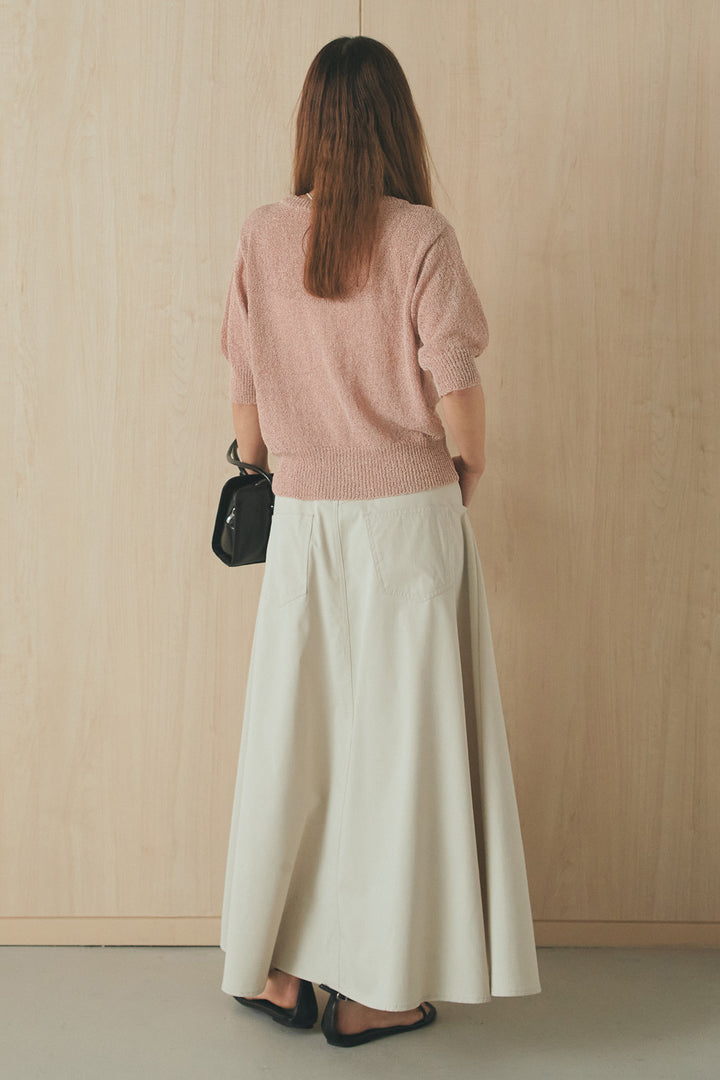 [SET]フロントテープデザイン半袖カーディガン+ミリタリーツイルタックフレアスカート(2set)