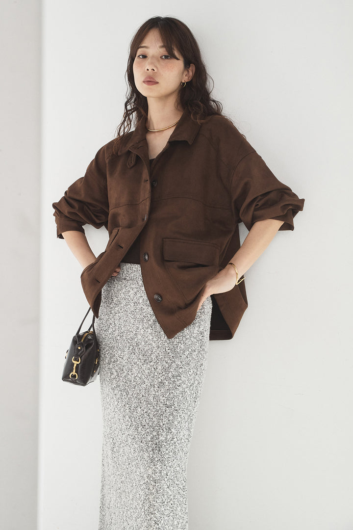 [SET]デカポケスエポンジャケット+ツイード風MIXスラブスカート(2set)