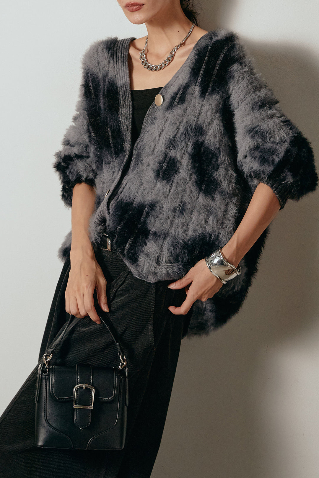 【着回しセット】[SET]タイダイ柄シャギーニットカーディガン+タック入りコーデュロイワイドパンツ+タイダイ柄シャギーニットカーディガン(3set)