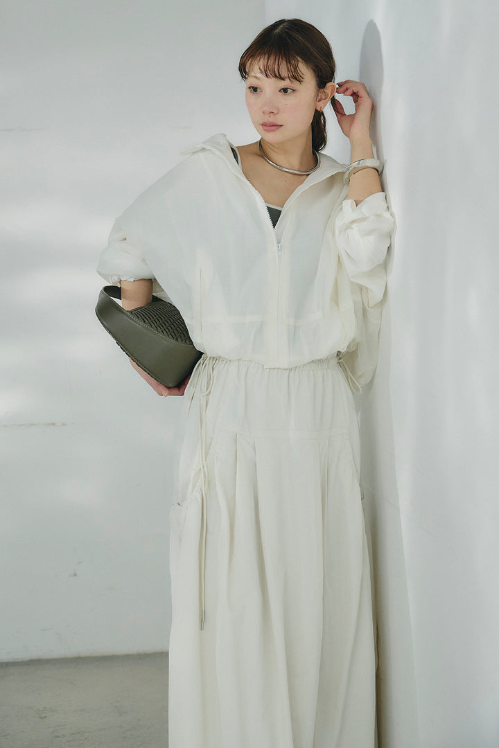 [SET]スタンドネックシアーブルゾン+ナイロンデザインフレアスカート(2set)