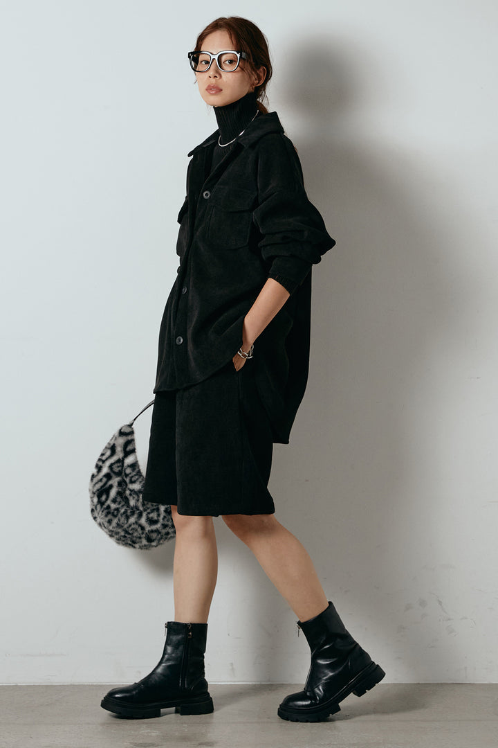 [SET]襟付きコーデュロイポケットシャツ+リラックスコーデュロイハーフパンツ(2set)