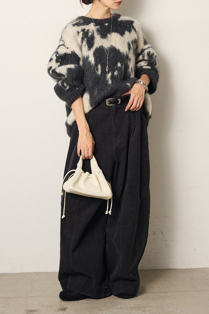 [SET]モヘアタッチマーブルニット+タック入りコーデュロイワイドパンツ(2set)