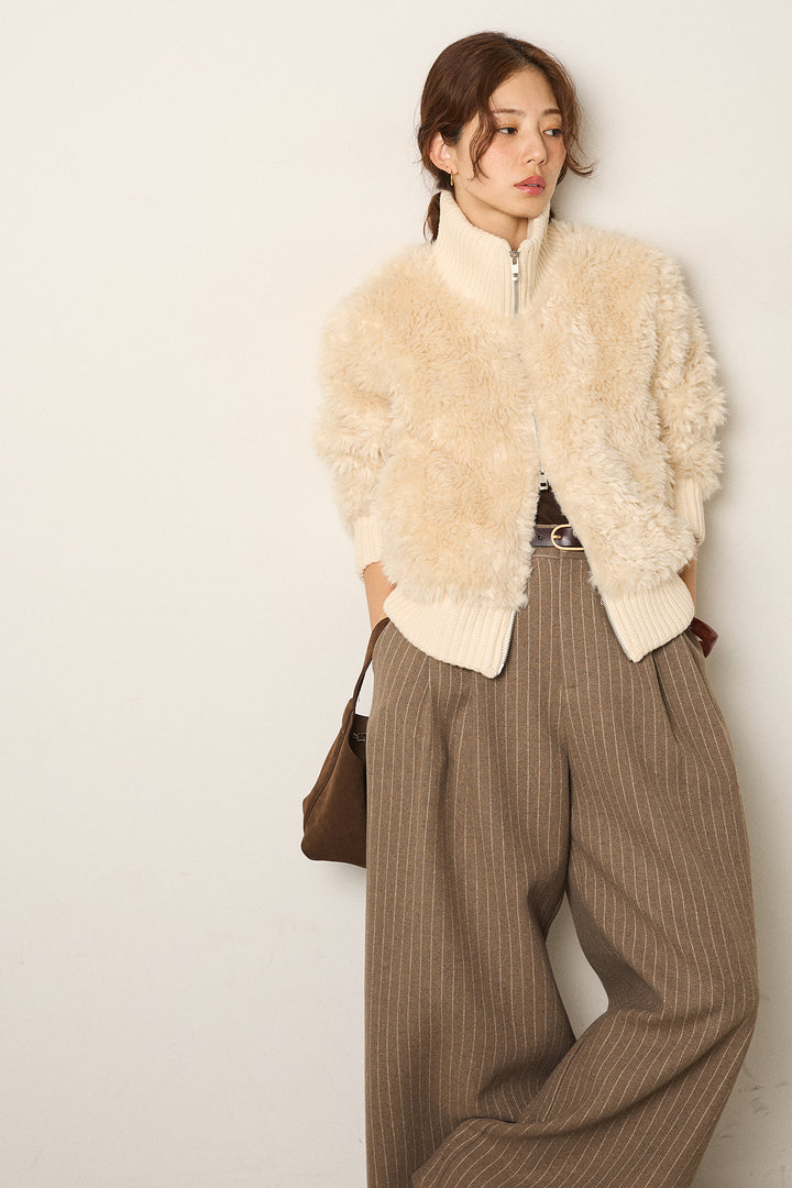 [SET]ハイネックボアブルゾン+ウールライクストライプパンツ(2set)