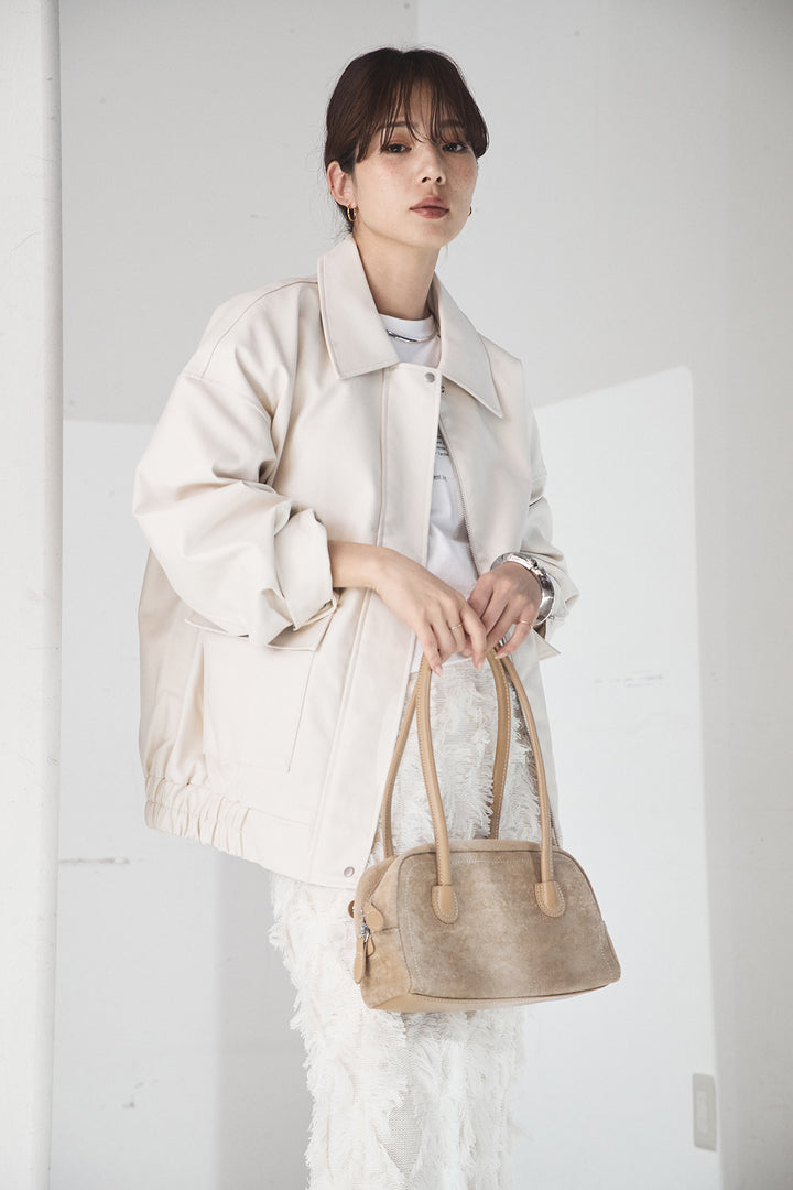 [SET]レザーライクオーバーサイズブルゾン+カットフリンジニットタイトスカート(2set)