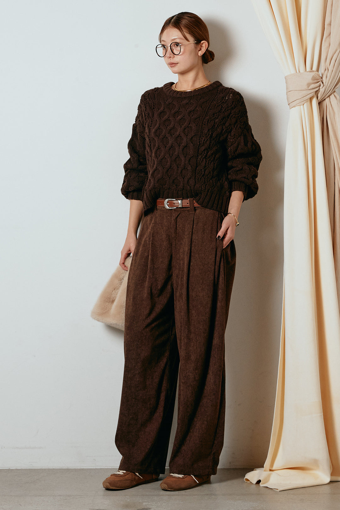 [SET]バルキーケーブルプルオーバー+コーデュロイサイドタックコクーンパンツ(2set)