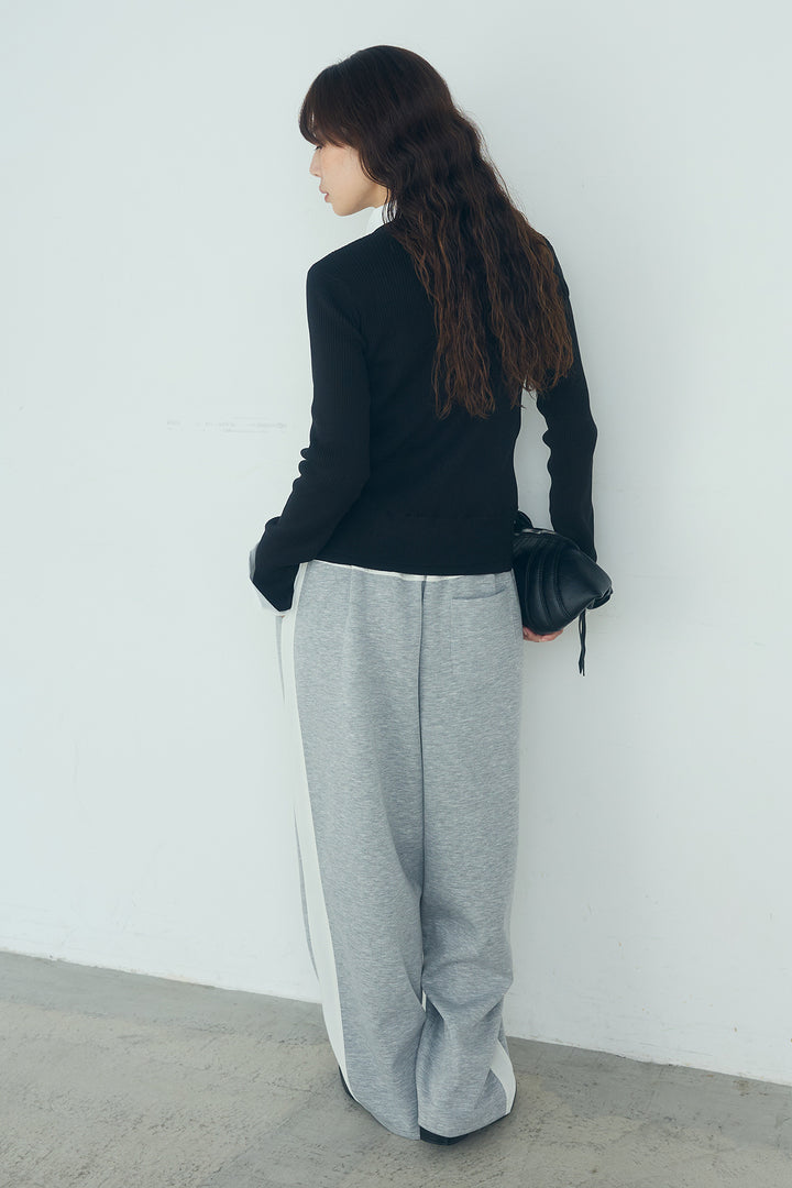 [SET]シャツドッキングボタンニットカーディガン+異素材切り替えスウェットパンツ(2set)