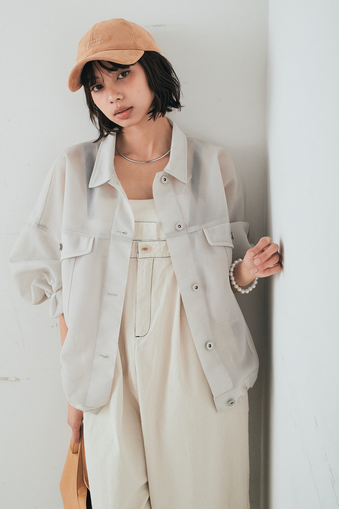 [SET]シアーダンボールサイドドロストジャケット+綿ツイルアシメサロペット(2set)