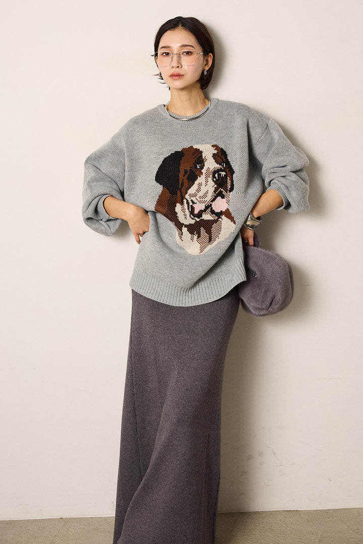 [SET]アニマルジャガード柄ニットトップス+リブナローニットスカート(2set)