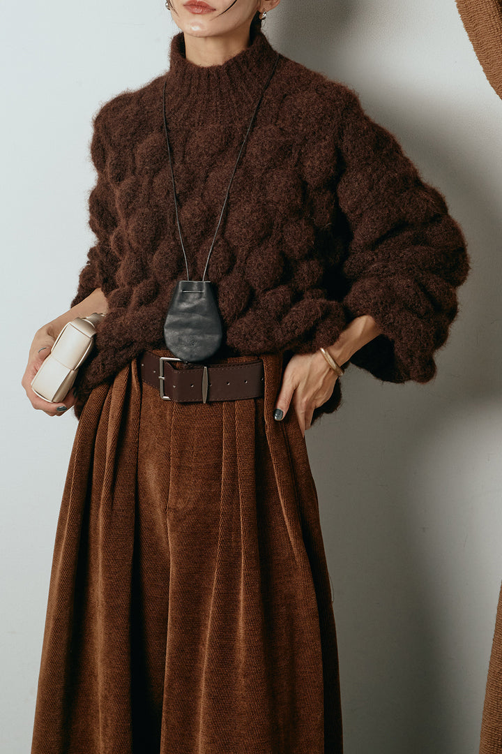 [SET]ボリュームポップコーンニットトップス+ベルトループコーデュロイワイドパンツ(2set)