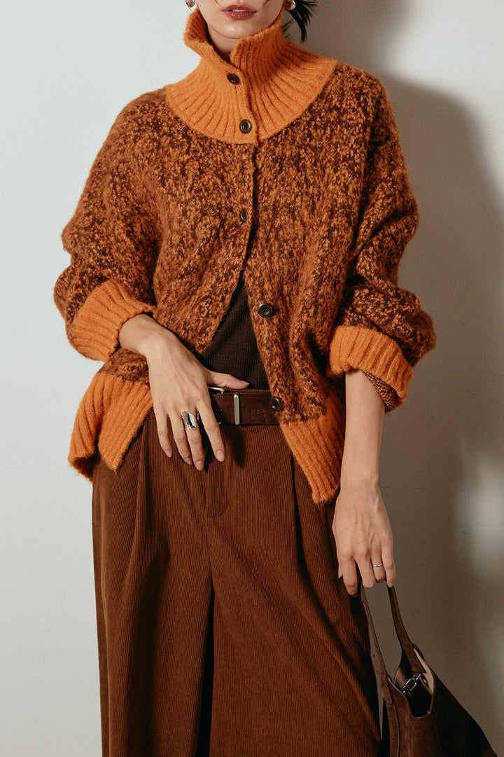 [SET]ハイネックミックスニットトップス+太ベルト付きコーデュロイタックパンツ(2set)