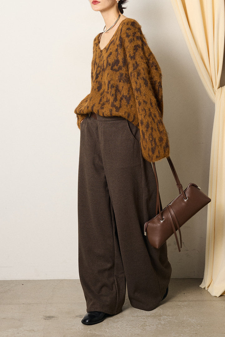 [SET]フラッフィーレオパードシャギーニット+サイドベルトパンツ(2set)