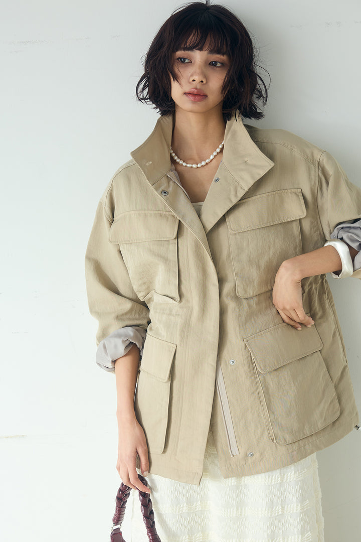 [SET]ナイロンツイルフィールドジャケット+ジャガードカットソータイトスカート(2set)