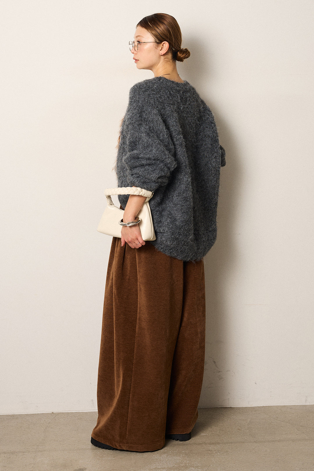 [SET]シャギーニュアンスアニマルニット+ベルトループコーデュロイワイドパンツ(2set)