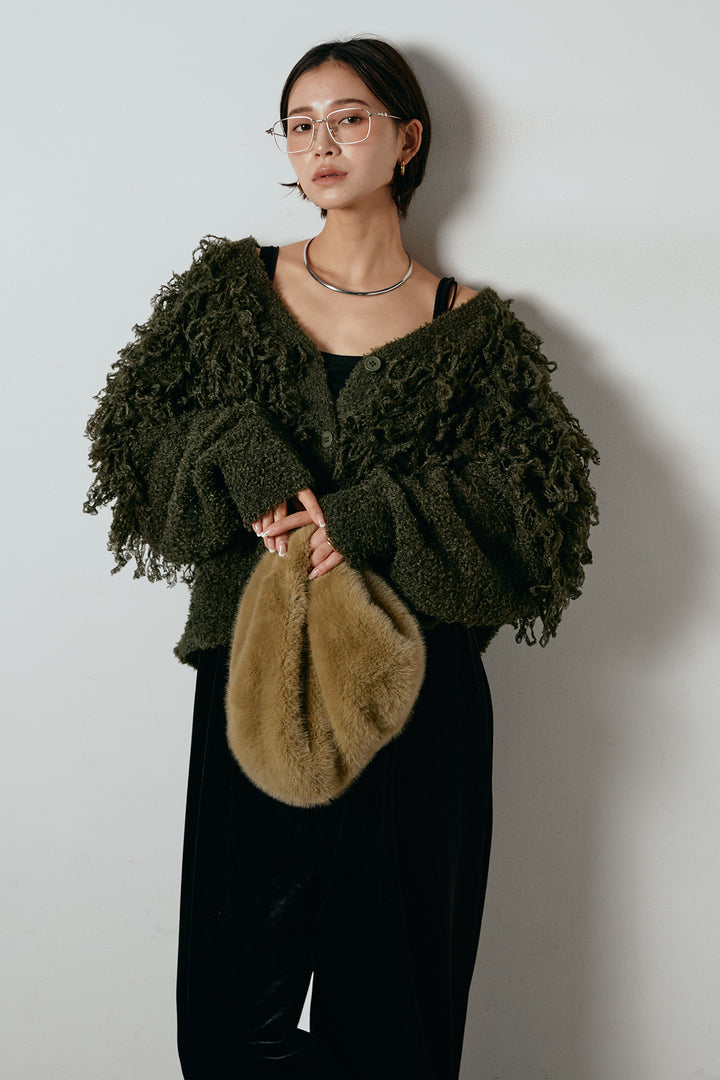 [SET]ループ編みVネックニットカーディガン+ベロアサスペンダー付きパンツ(2set)