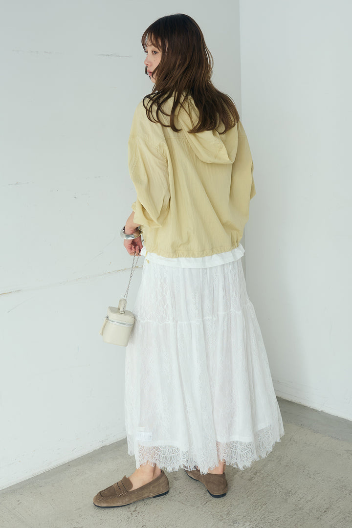 [SET]レイヤードデザインフーディートップス+ひげレース切替ロング丈スカート(2set)