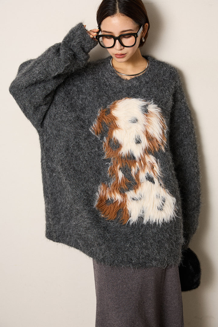 [SET]シャギーニュアンスアニマルニット+リブナローニットスカート(2set)